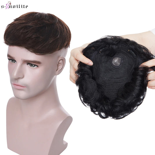 MEN'S SENSE BEAUTY S-noilite 16x19cm 35g Men Toupee Human Hair Replacement System Hair Toppers Hairpiece 4Inch Hair Wig Men Clip In Hair Extensions