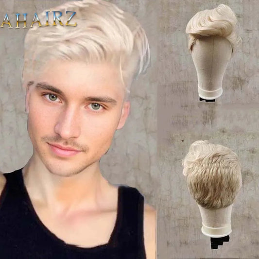 MEN'S SENSE BEAUTY Men Synthetic Short Wig Pixie Cut Natural Straight Ombre Blonde Wig Heat Resistant Fiber for Daily Cosplay Party