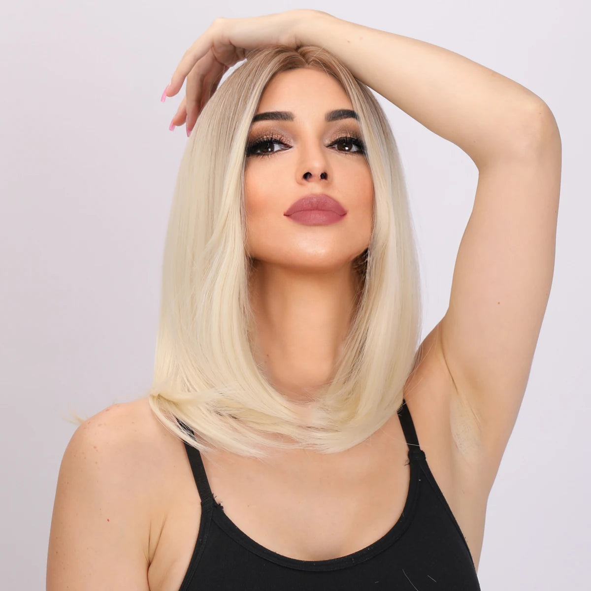 Short SENSE Smilco 18 Inch Short Synthetic Blonde Gradient Straight Wig For Women Daily Cosplay Bob Wigs Party Heat Resistant Fake Hair