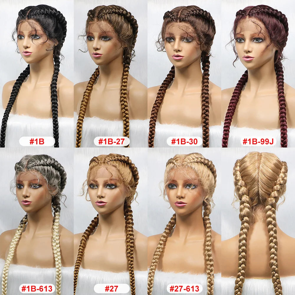 Braids SENSE Synthetic Cornrow Braided Wigs Natural Black Braided Lace Front Wig Double Dutch Braids 100% Hand Made with Baby Hairs for Women