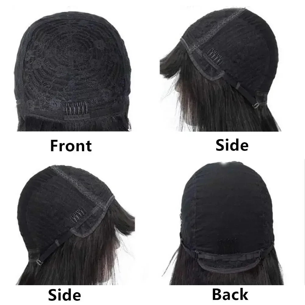 Short SENSE Glueless Brazilian Human Hair Wig with Bangs Full Machine Made Remy Short Straight Bob Fringe Wigs for Black Women 12 14 Inches