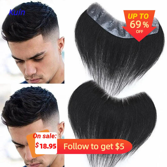 MEN'S SENSE BEAUTY Men Hairline Toupee Natural Hairpiece For Man Pu Front Toupee Wigs Remy Hair With Thin Skin Base Hairline Toupee 100% Human Hair