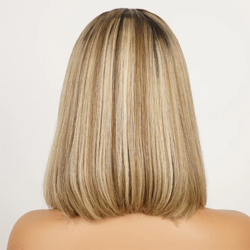 Short SENSE Ombre Ash Blonde 180% Brazilian Straight Short Bob Wigs 13x4 Transparent Lace Frontal Wig Pre Plucked With Baby Hair