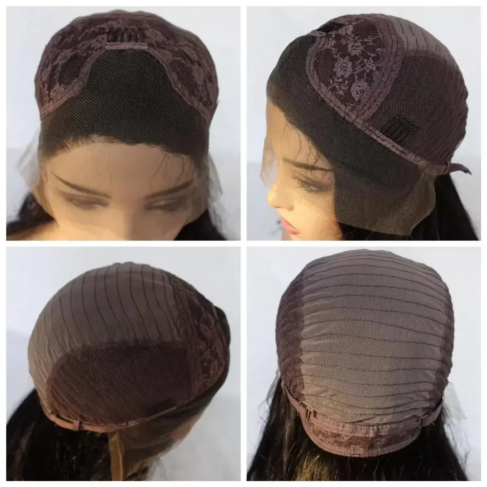 Lace wigs Middle Part Body Wave 13x4 Lace Front Synthetic Long Curly Wig For Women 26 Inch Natural Black 100% Hand Weaving Wig Daily Use