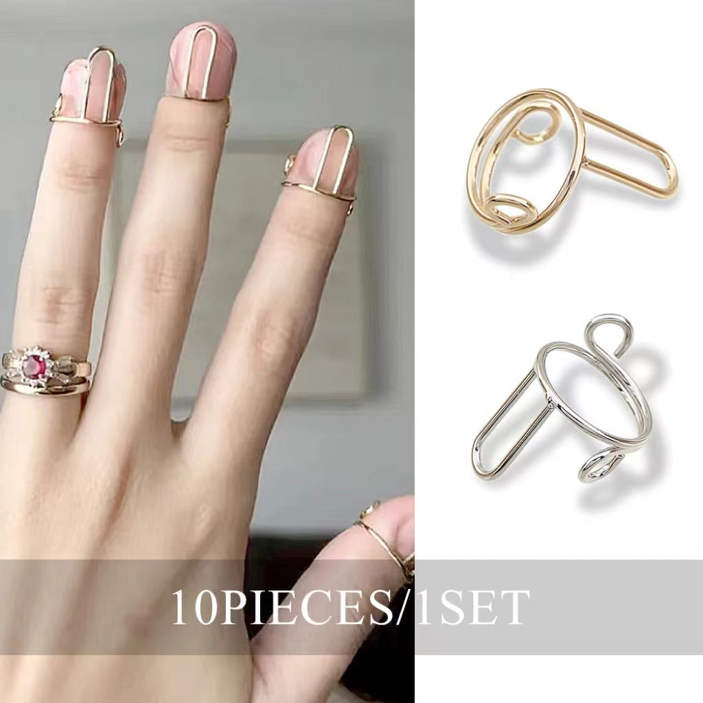 Fashionable The Base of The Manicures, Fingertip Nail Rings for Girls Women Phalanx Ring 10 Pieces Sets