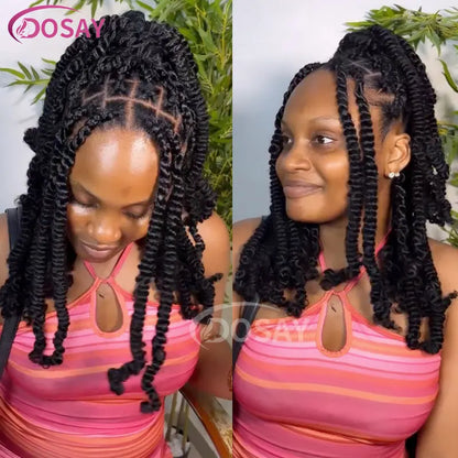 Braids SENSE 12" Bob Braided Wigs For Black Women Spring Afro Twist Wig Faux Locs Spiral Curls Full Lace Braided Wigs  Synthetic Braiding Wig