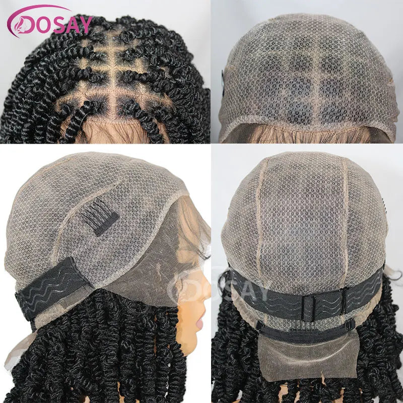 Braids SENSE 12" Bob Braided Wigs For Black Women Spring Afro Twist Wig Faux Locs Spiral Curls Full Lace Braided Wigs  Synthetic Braiding Wig