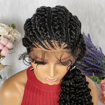 Braids SENSE Lace Frontal Synthetic Braided Wigs Lace Front Braided Ponytail Wig Natural Knotless with Baby Hair for Black Women Daily Use