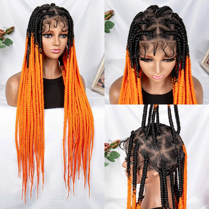 Braids SENSE Full Lace Braided Wigs Synthetic Knotless Box Braids Wig Orange Colored Transparent Lace Front Braiding Hair Wig for Black Women