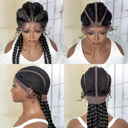 Braids SENSE 26 Inches Short Box Braids Lace Frontal Wig African Synthetic 4 Braid Wig with Baby Hair for Afro France Women Box Braid Wig