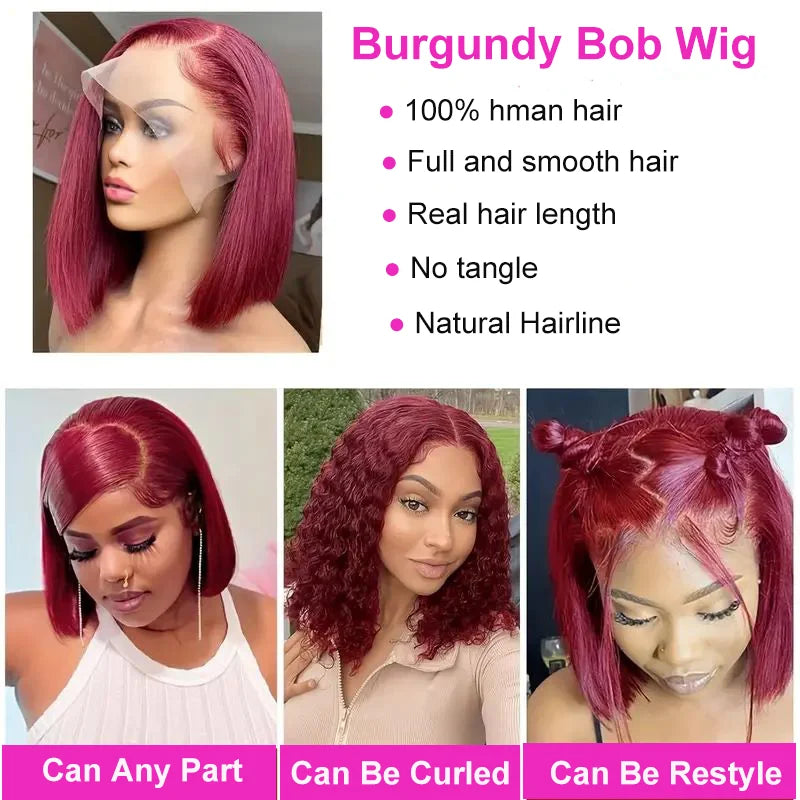 Short SENSE 99J HD Transparent Lace Short Bob Human Hair Wigs Brazilian Burgundy Straight 13x4 Lace Front Wig For Women Pre Plucked Hairline