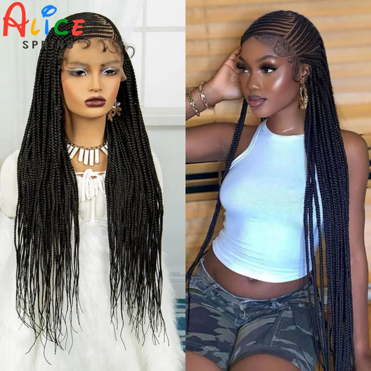 Braids SENSE 36 Inches Knotless Cornrow Braided Wigs Synthetic 13x6 Lace Front Braids Wig for Black Women Braiding Hair Wigs With Baby Hair