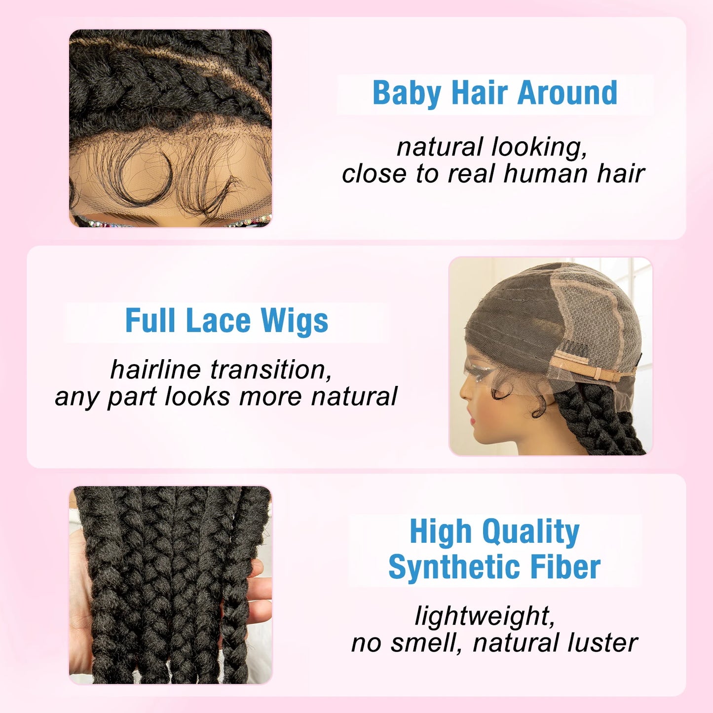 Braids SENSE 36 inches Synthetic Full Lace Wig for Black Women Braided Wig Lace Frontal Box Braids Wig Women Synthetic Braided