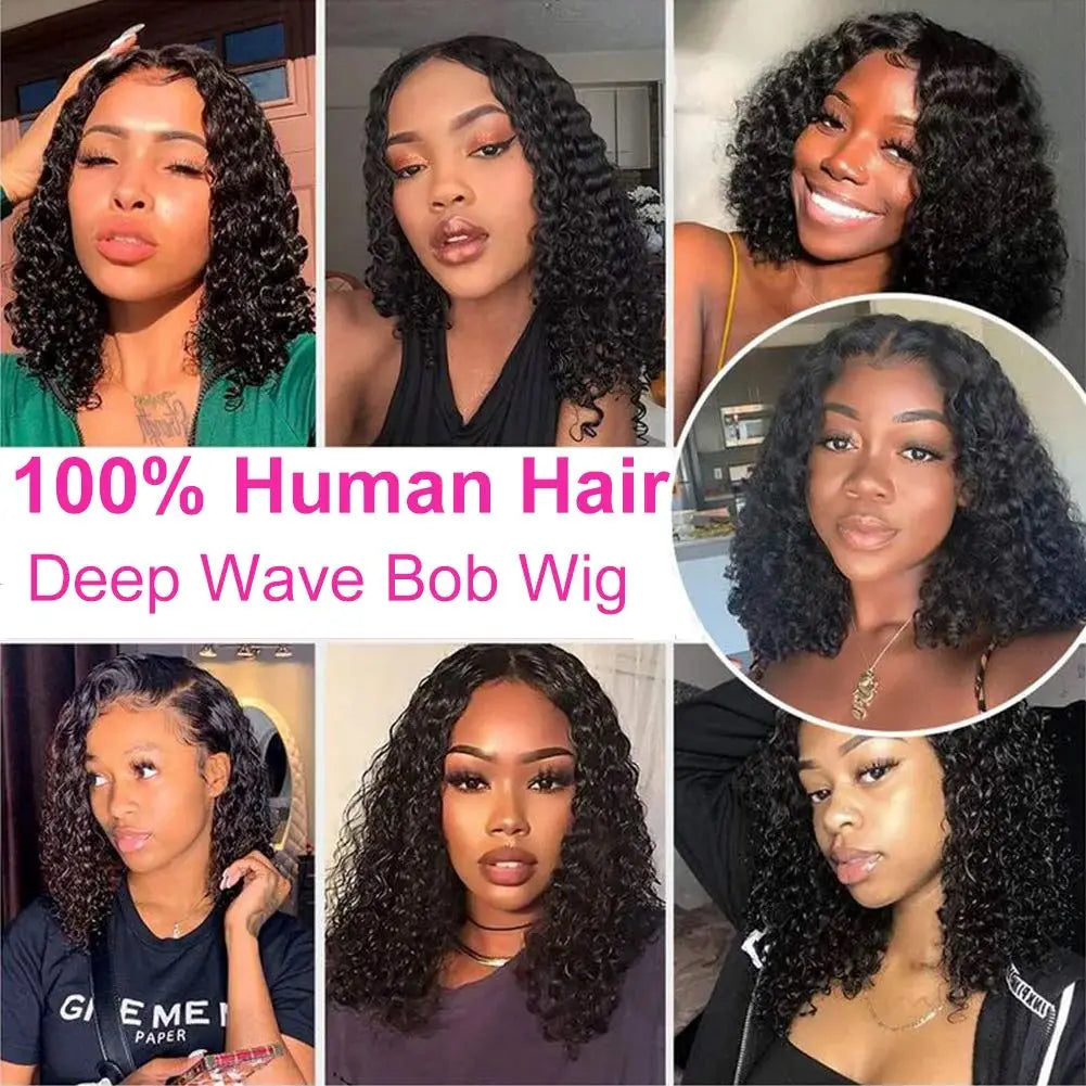 Short SENSE Curly Short Bob 200% HD 13X4 Lace Frontal 100% Natural Human Hair Wigs Deep Water Wave 13X4 Lace Front Wig 4x4 Closure For Women