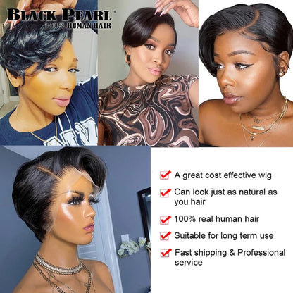 Short SENSE Short Human Hair Wigs Pixie Cut Straight Remy Brazilian Transparent Straight Bob Human Hair Wigs For Black Women