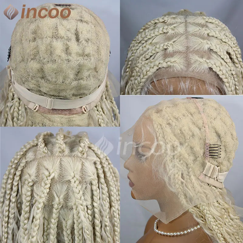 Braids SENSE 32" Bohemian Box Braided Wigs Synthetic Full Lace Front Wigs Black Women Knotless Braids Wigs 613 Blonde Burgundy Lace Front Wig