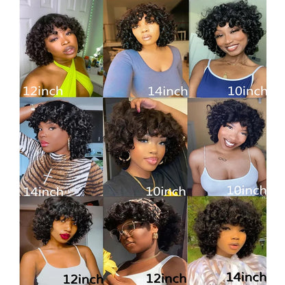 Short SENSE Egg Curls Bob Wig with Bangs Brazilian Virgin Human Hair Short Rose Curly Wig For Women Glueless Bouncy Curly Human Hair Wigs