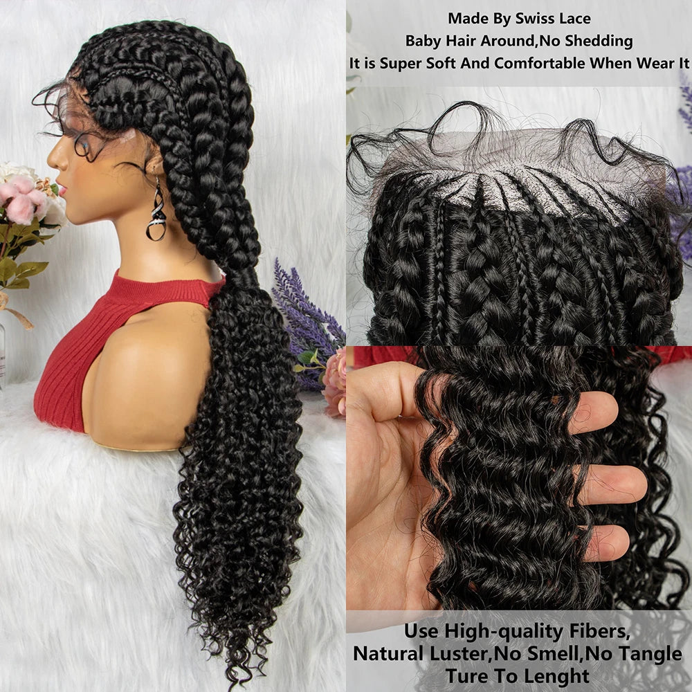 Braids SENSE Lace Frontal Synthetic Braided Wigs Lace Front Braided Ponytail Wig Natural Knotless with Baby Hair for Black Women Daily Use