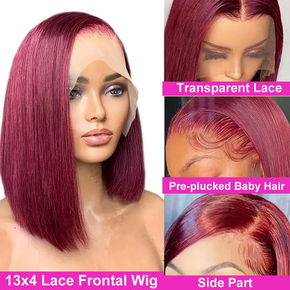 Short SENSE 99J HD Transparent Lace Short Bob Human Hair Wigs Brazilian Burgundy Straight 13x4 Lace Front Wig For Women Pre Plucked Hairline