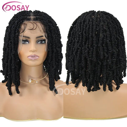 Braids SENSE 12" Bob Braided Wigs For Black Women Spring Afro Twist Wig Faux Locs Spiral Curls Full Lace Braided Wigs  Synthetic Braiding Wig