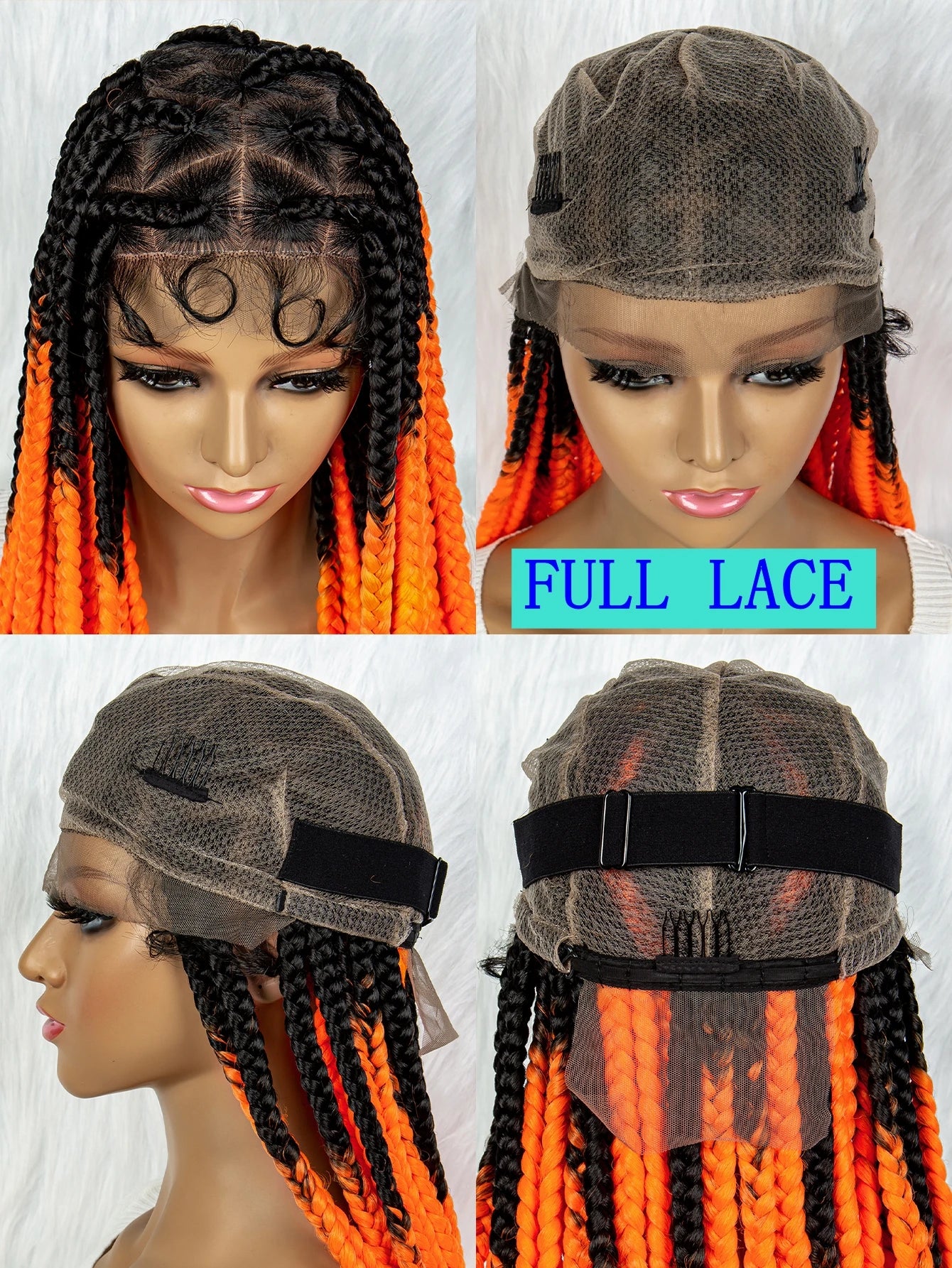 Braids SENSE Full Lace Braided Wigs Synthetic Knotless Box Braids Wig Orange Colored Transparent Lace Front Braiding Hair Wig for Black Women