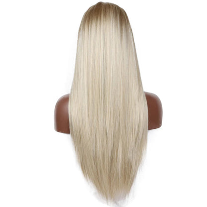 Lace wigs Long Straight Synthetic White Lace Front Wig Ombre Brown Blonde Weave Hair Glueless Pre Plucked Frontal Wigs Bang Dream Cosplay