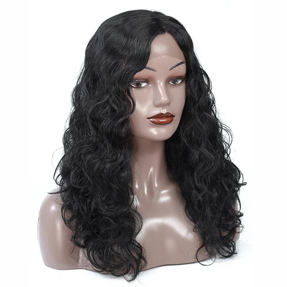 Lace wigs Yihan Synthetic Front Lace Wig Body Wave High Temperature Heat Resistant Fiber Half Machine Weave Replacement Wig For Women