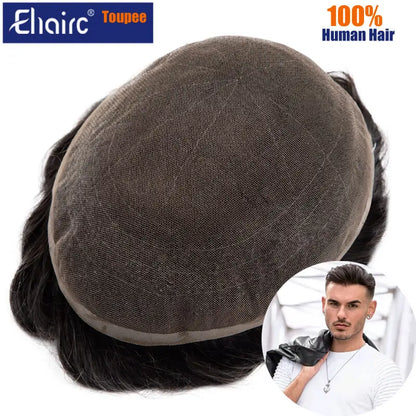 MEN'S SENSE BEAUTY  Male Hair Prosthesis French Full Lace Base Man Wig Breathable Men's Capillary Prothesis 6" Wig For Men Lace Hair Replacement