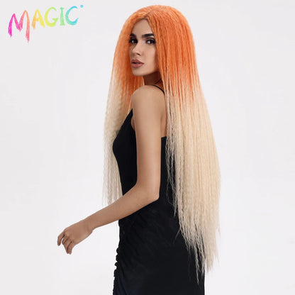 Lace wigs MAGIC Synthetic Lace Wigs Afro Kinky Straight Wig Hair Weave Ombre For Black Women Heat Resistant Cosplay Kinky Straight Wig