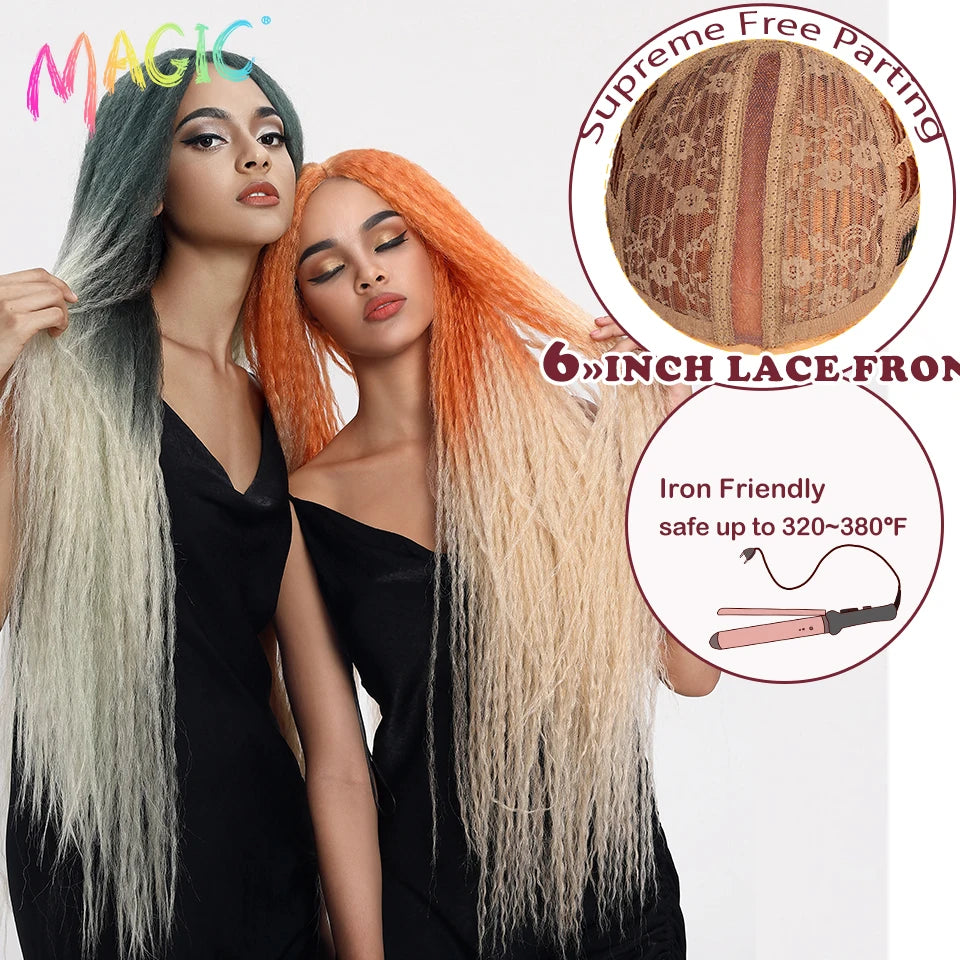 Lace wigs MAGIC Synthetic Lace Wigs Afro Kinky Straight Wig Hair Weave Ombre For Black Women Heat Resistant Cosplay Kinky Straight Wig