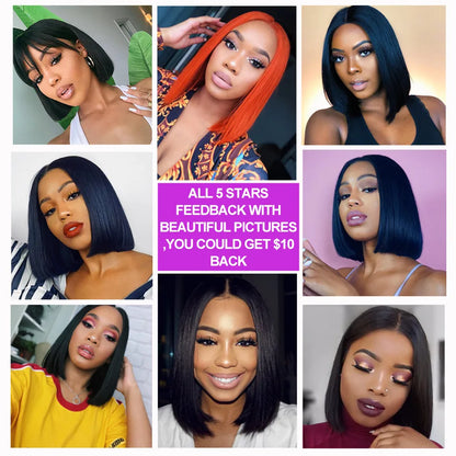 Short SENSE UNice Hair Straight Bob Wigs 4x4 13X4 Lace Front Wig Human Hair Wig Short Human Hair Wigs 8-14Inch 150% Density