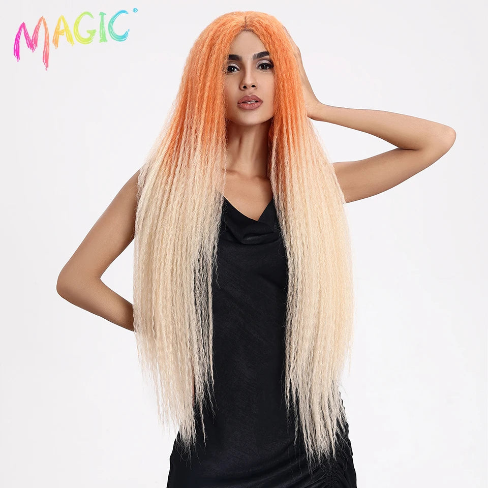 Lace wigs MAGIC Synthetic Lace Wigs Afro Kinky Straight Wig Hair Weave Ombre For Black Women Heat Resistant Cosplay Kinky Straight Wig