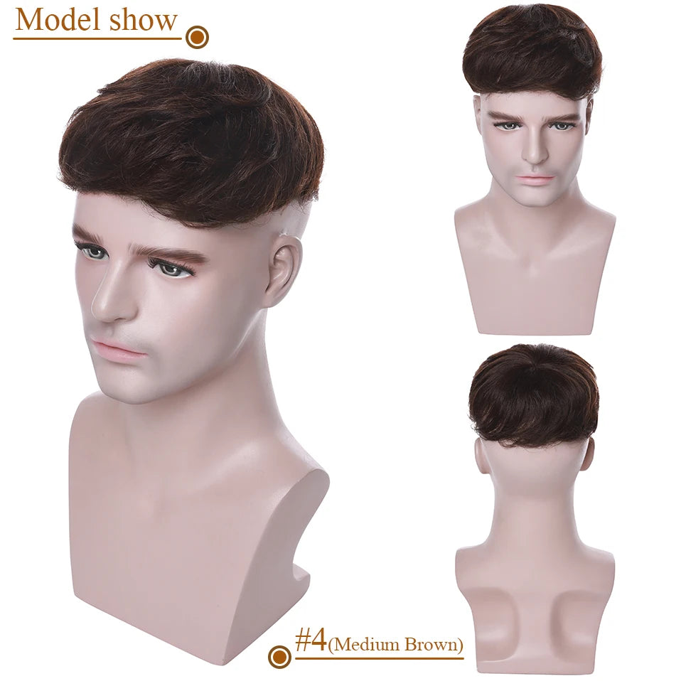 MEN'S SENSE BEAUTY S-noilite Men Toupee 16x19cm Human Hair Replacement System 4Inch Men's Capillary Prothesis Male Hair Wig Clip In Hair Extensions