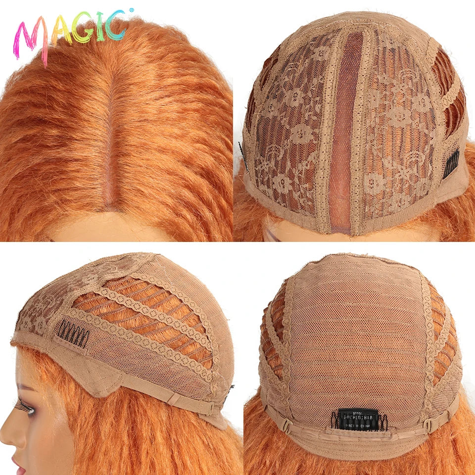 Lace wigs MAGIC Synthetic Lace Wigs Afro Kinky Straight Wig Hair Weave Ombre For Black Women Heat Resistant Cosplay Kinky Straight Wig