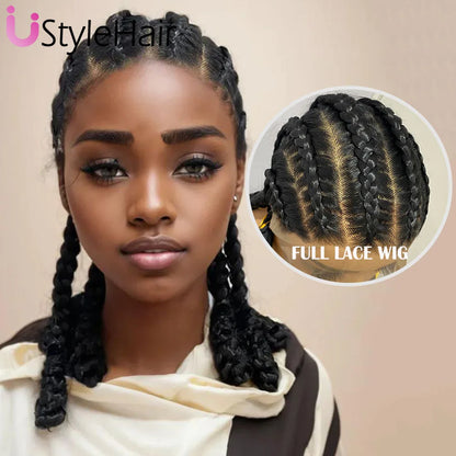 Braids SENSE Synthetic Full Lace Braids Wig for Black Women Shoulder Length Braided Lace Front Wigs Black Daily Used Wig Heat Resistant Hair