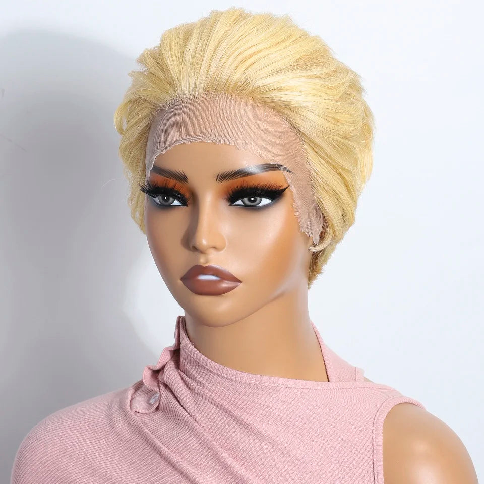 Short SENSE Lekker 613 Blonde Short Pixie Cut Bob 13x6X1 Lace Front Human Hair Wigs For Women Brazilian Remy Hair Classic Slicked Back Wigs