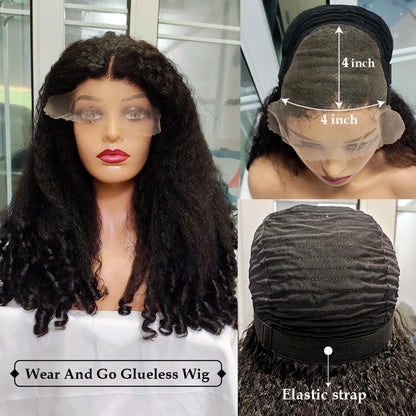 Lace wigs 12A Malaysia Hair Glueless 4x4 HD Lace Wig Kinky Weave Lace Front Wigs 100% Human Hair for Women Yaki Wave Lace Closure Wigs