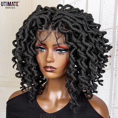 Braids SENSE 18 Inches Synthetic Full Lace Wig Short Bob Curly Wave Box Braided Wigs for African Women Heat Resistant Braiding Hair Wigs