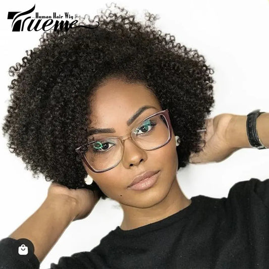 Short SENSE Trueme 180% Short Kinky Curly Bob Human Hair Wigs For Women Brazilan Black Ombre Highlight Brown Curly Human Hair Wig With Bangs