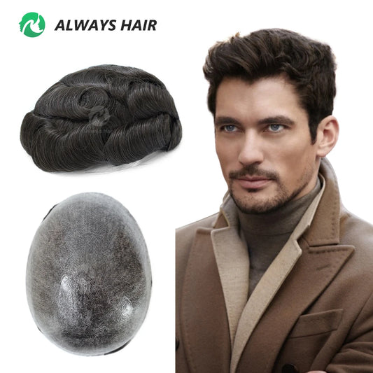 MEN'S SENSE BEAUTY 0.12-0.14mm Skin Base Men's Capillary Prothesis Hair for Men 130% Hair Density Wig Man Toupee