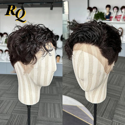 MEN'S SENSE BEAUTY Hair Cut Male Wig Pre Styled Full Lace Wig For Men Transparent Lace Wigs Toupee Hairpiece Virgin Human Hair Replacement System