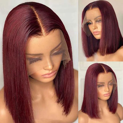 Short SENSE Braizlian Burgundy HD Straight 13x6x1 Lace Front Wig For Women Pre Plucked Transparent Bob Lace Front Human Hair Wigs 99J Red