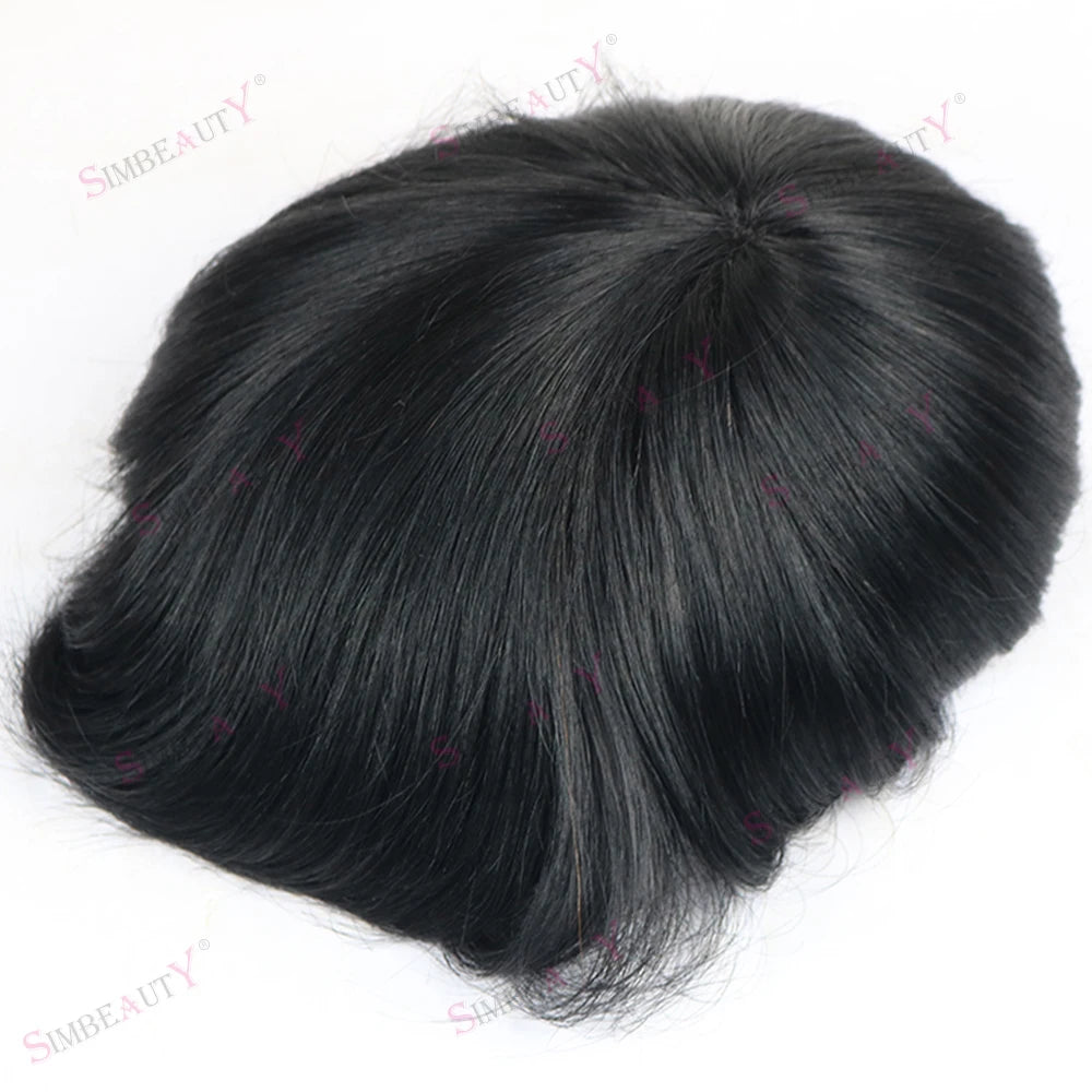 MEN'S SENSE BEAUTY Durable Men Wig Human Hair Toupee Mono Lace Top With Skin Pu Base Hairpieces Male Hair Prosthesis Straight Replacement System