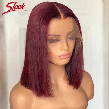 Short SENSE Braizlian Burgundy HD Straight 13x6x1 Lace Front Wig For Women Pre Plucked Transparent Bob Lace Front Human Hair Wigs 99J Red