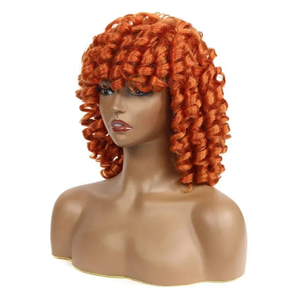 Short SENSE Puffy Short Afro Curly Bob Wig Orange Kinky Curly Women's Wig 14inch Ginger Natural Synthetic Shoulder Length Curly Hair Wig Red