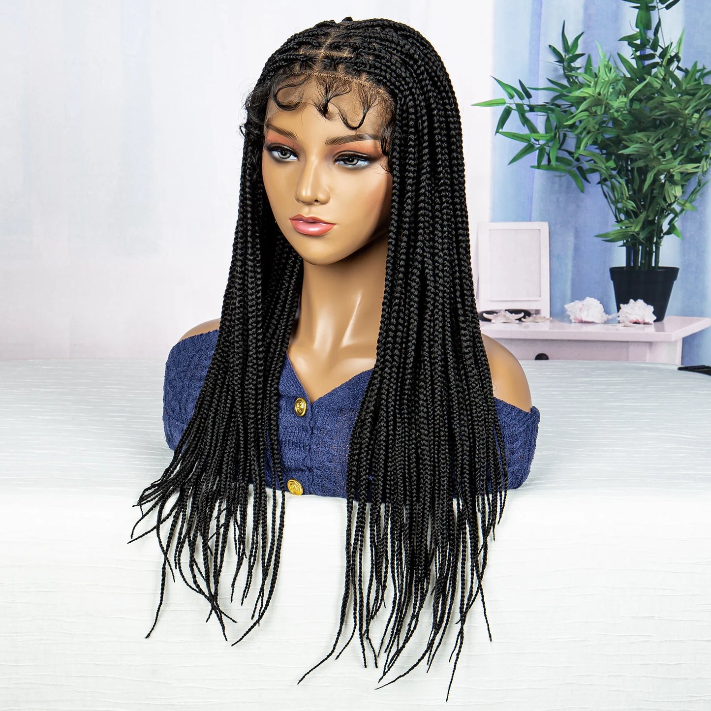 Braids SENSE Full Lace Micro Braids Wigs Synthetic Box Braided Wigs with Baby Hair Lace Wigs Synthetic Lace Front Wigs 24 Inches Braiding Wig