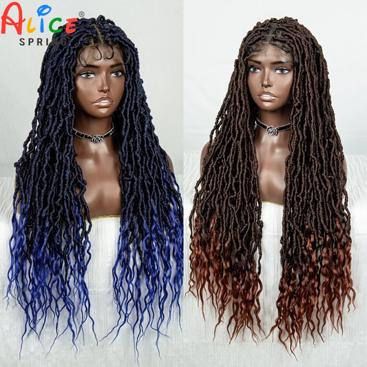 Braids SENSE Synthetic Full Lace Braid Butterfly Locs Wig Crochet Faux Locs Braids Wig for Black Women 32 Inch Dreadlocks Braiding Hair Wig