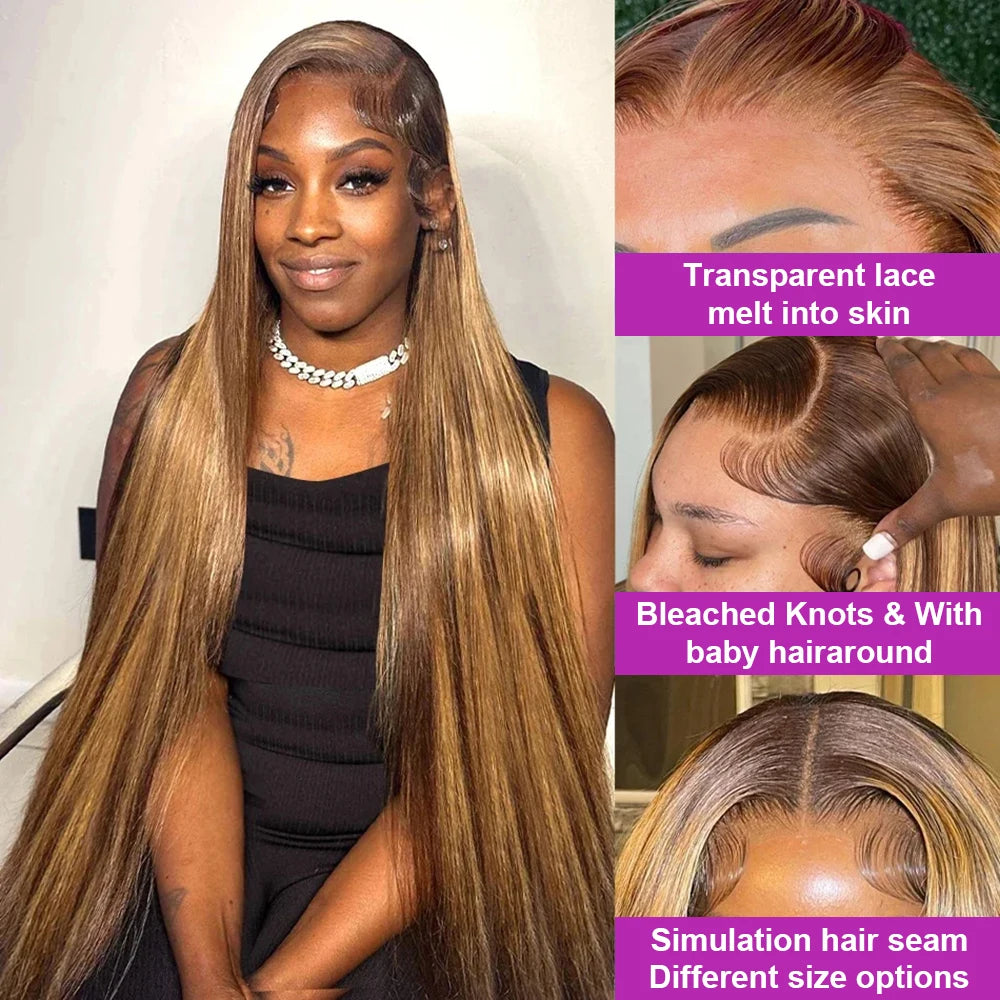 Lace wigs 40 Inch Highlight Ombre 13x4 Glueless Lace Front Human Hair Wigs Honey Blonde Colored Bone Straight Lace Frontal Wigs For Women