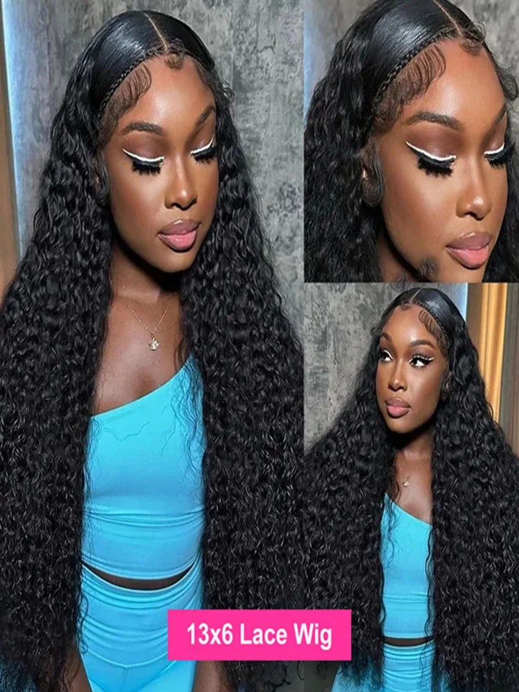 Lace wigs 180 Density Deep Wave Frontal Wig 13x6 HD Lace Curly Wigs 34 36 Inches Human Hair Wig 100% Human Hair Lace Frontal Wig Loose Wig