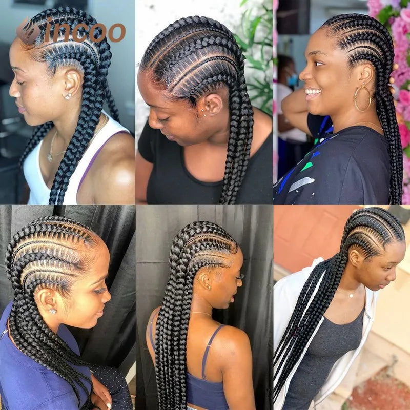 Braids SENSE Incoo 36" Synthetic Full Lace Braided Wigs For Black Women Jumbo Knotless Box Braid Lace Wigs Cornrow Wig Braide African Hair